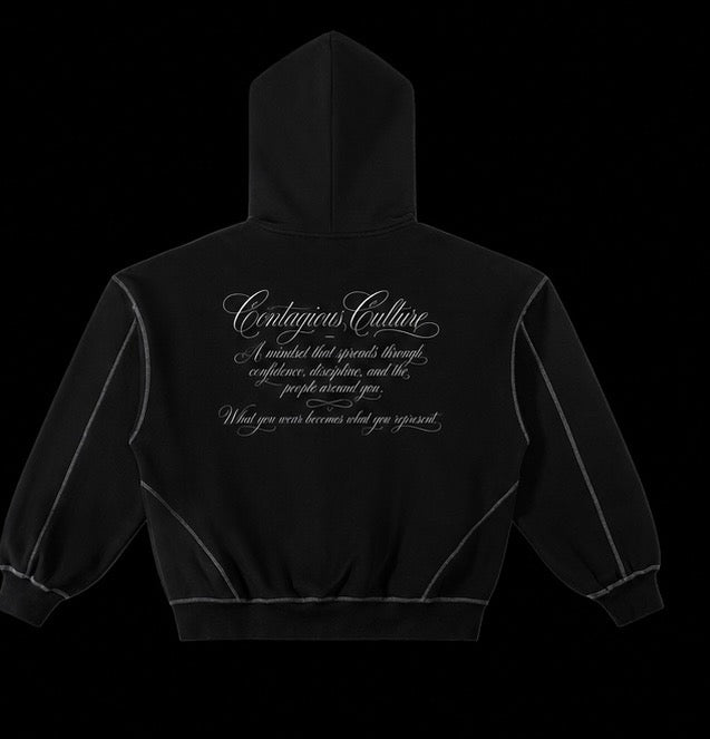 Contrast-Stitched Boxy Fleece Zip Hoodie
