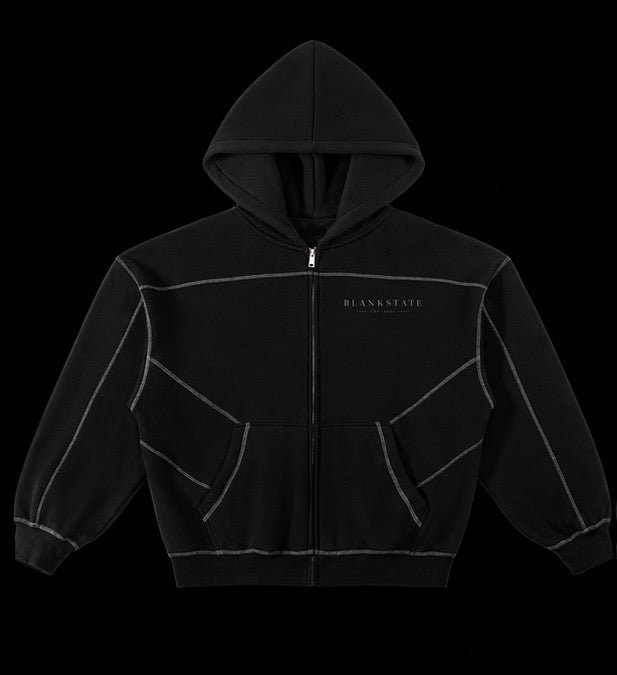 Contrast-Stitched Boxy Fleece Zip Hoodie