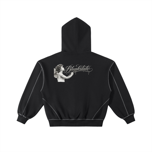Contrast-Stitched Boxy Fleece Zip Hoodie